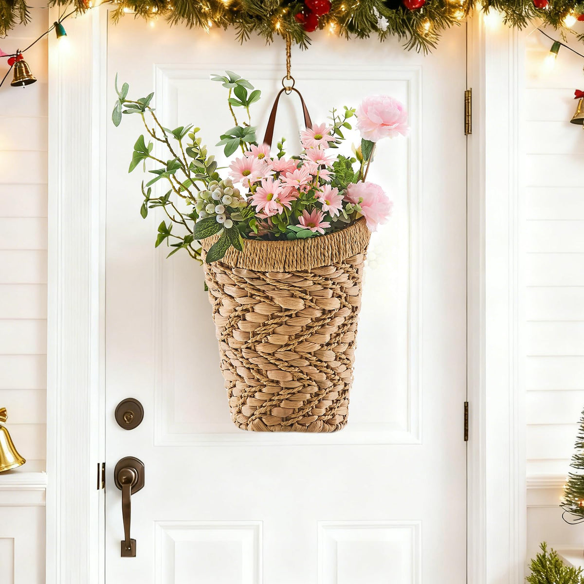 LGENHOOM handwoven wall-hanging basket with iron frame for durability and style