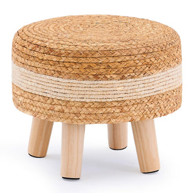 LGENHOOM handwoven round ottoman close-up of natural water hyacinth weave for cozy seating