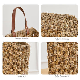 LGENHOOM handwoven seagrass basket features an internal iron frame for durability