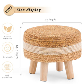 LGENHOOM seagrass pouf with wood legs in an outdoor setting