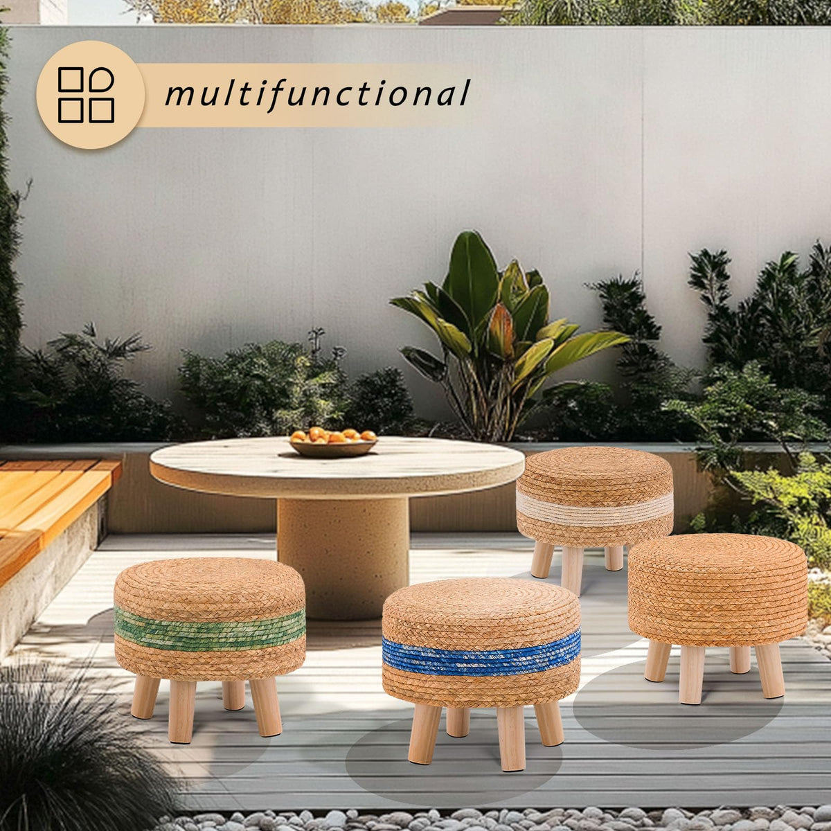 LGENHOOM white finish round ottoman decorative seating for indoors