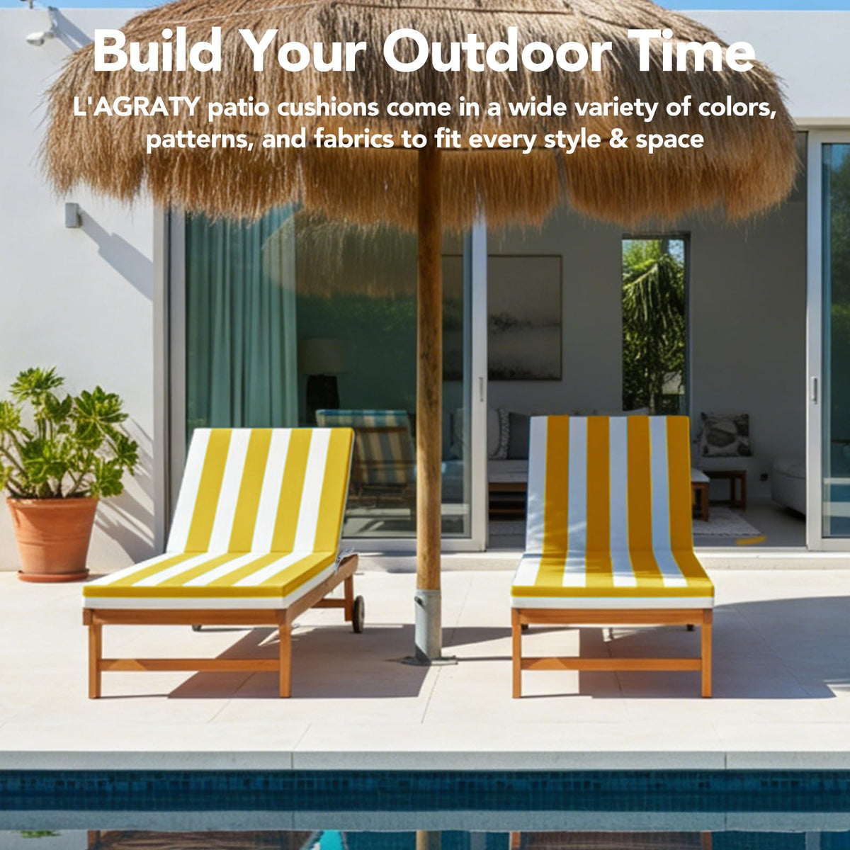 L'AGRATY outdoor cushions with carrying handles for easy relocation.