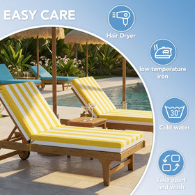 L'AGRATY two-pack cushions shown on multiple loungers for versatile outdoor use.