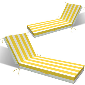 L'AGRATY outdoor lounge chaise cushion 72x21x3 in yellow-white, poolside comfort and quick-dry feel.