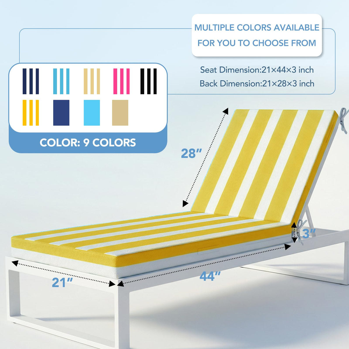 L'AGRATY chaise cushion close-up, dual tone fabric and seam details for durability.