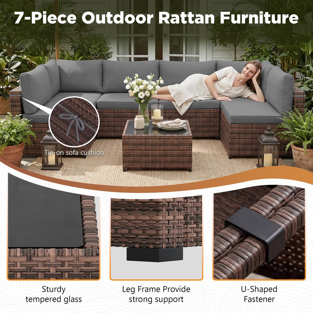 LHBcraft 7-piece armless sofa offering flexible patio seating.