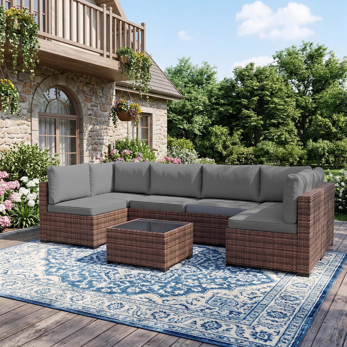 LHBcraft 7-piece corner sofa for cozy outdoor lounging.