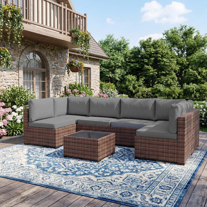 LHBcraft 7-piece corner sofa for cozy outdoor lounging.