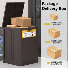 LHBGO 48-gallon capacity for parcels and tools in outdoor storage.