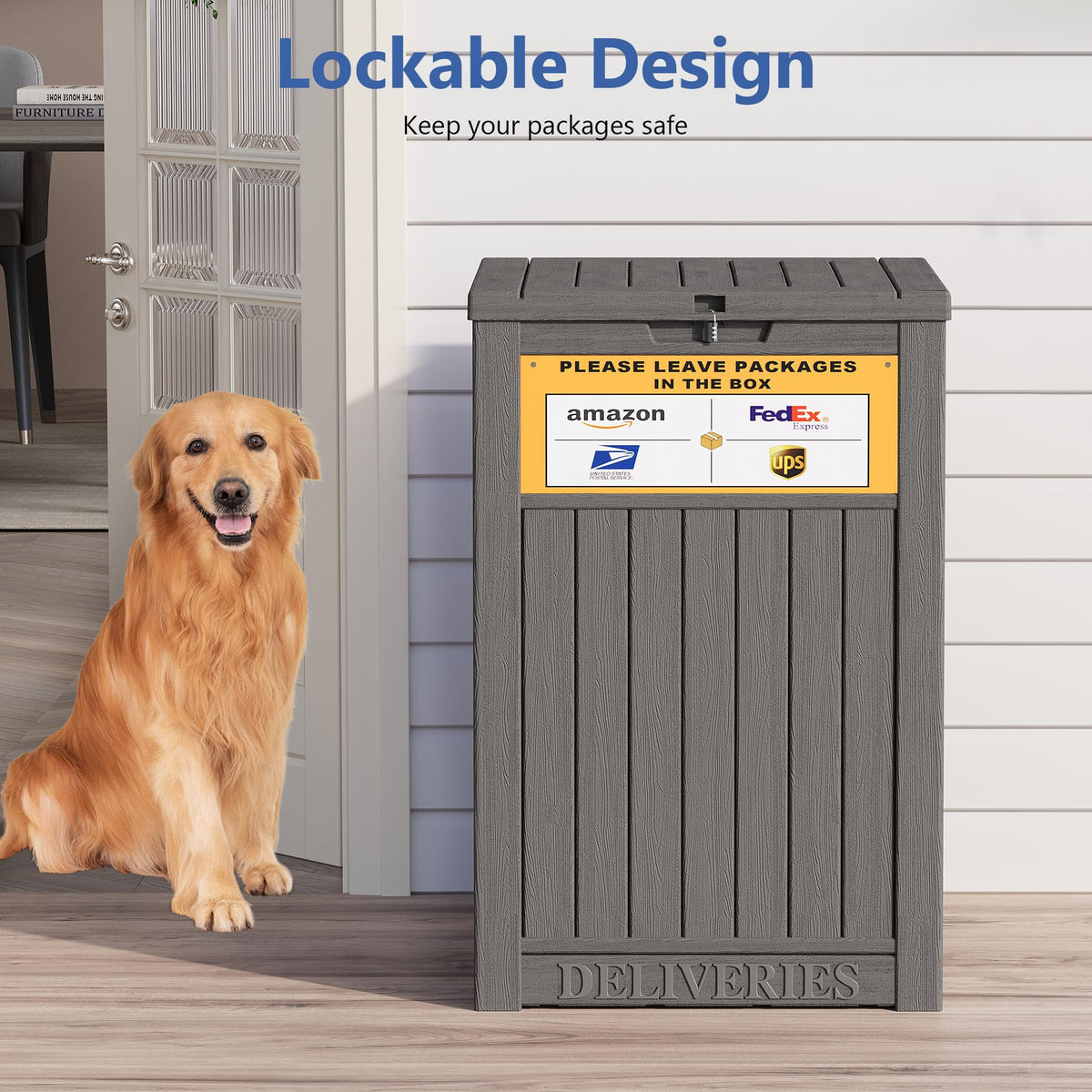 LHBGO durable porch storage solution for tools and packages.