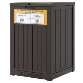 LHBGO package delivery box front view showing secure, weatherproof storage.