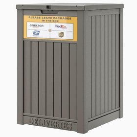 LHBGO package delivery box outside with sign visible, aiding courier visibility.