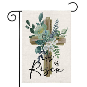 LHSION He Is Risen garden flag, double-sided burlap for year round yard decoration