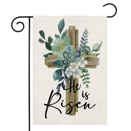 LHSION He Is Risen garden flag, double-sided burlap for year round yard decoration