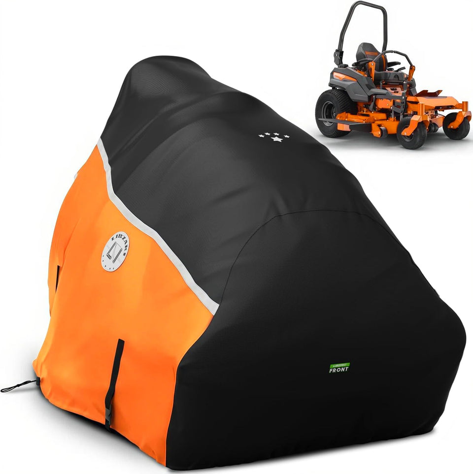 LI LIBZAKI 420D mower cover, front view, protecting from rain and sun
