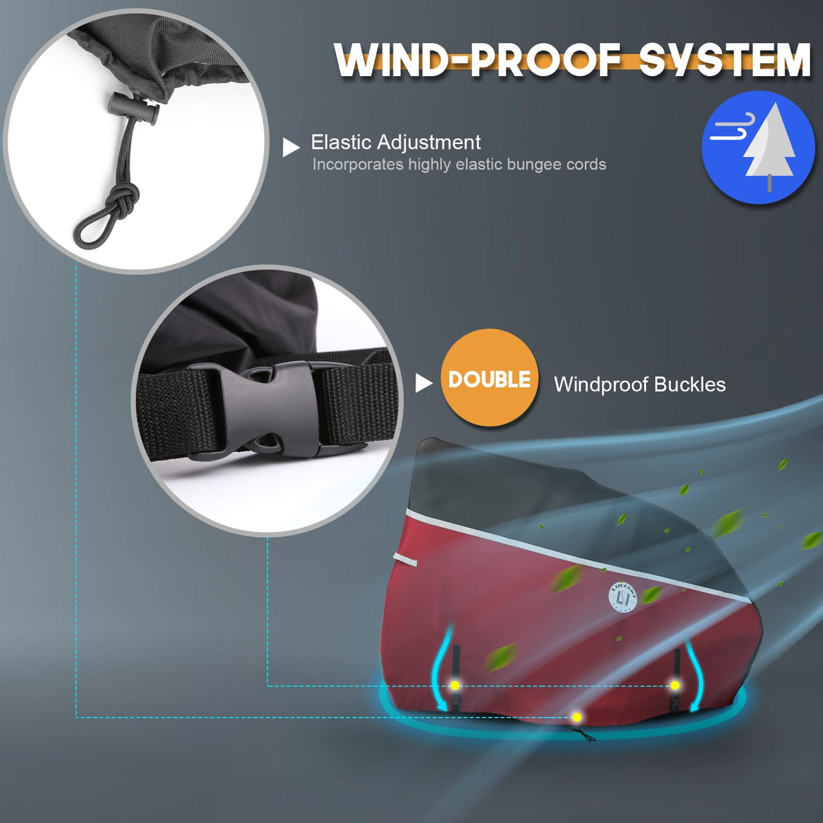LI LIBZAKI air vents reduce condensation and wind lofting inside the cover
