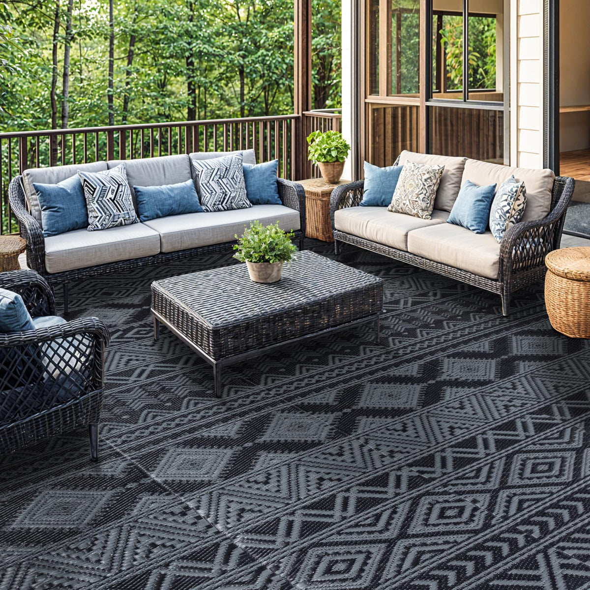 Folded LIANLAM rug with carry bag for easy transport