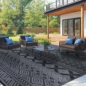 LIANLAM 8x10 waterproof outdoor rug on patio, durable and weather resistant