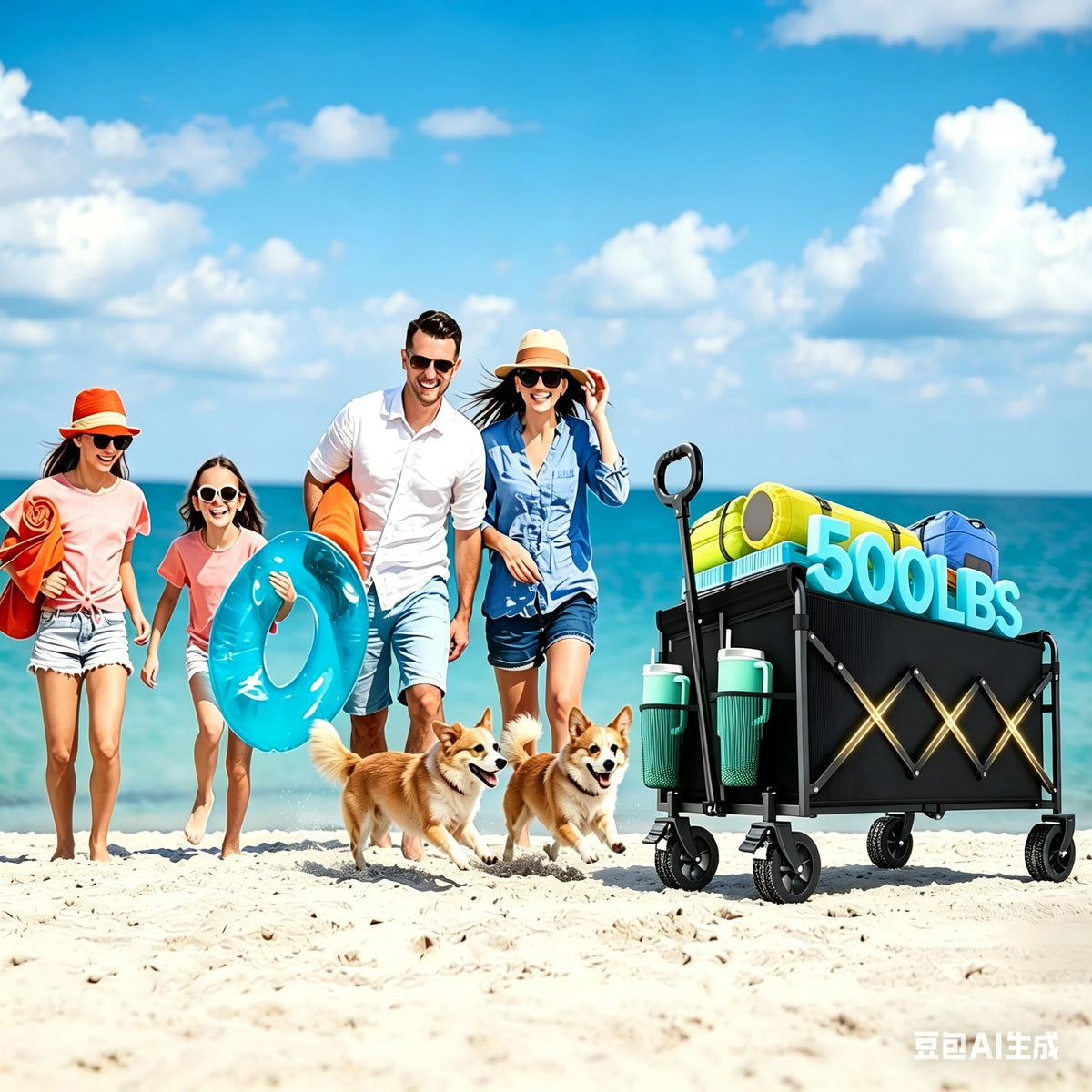 LIAPOTT wagon features two mesh cup holders for drinks on the go