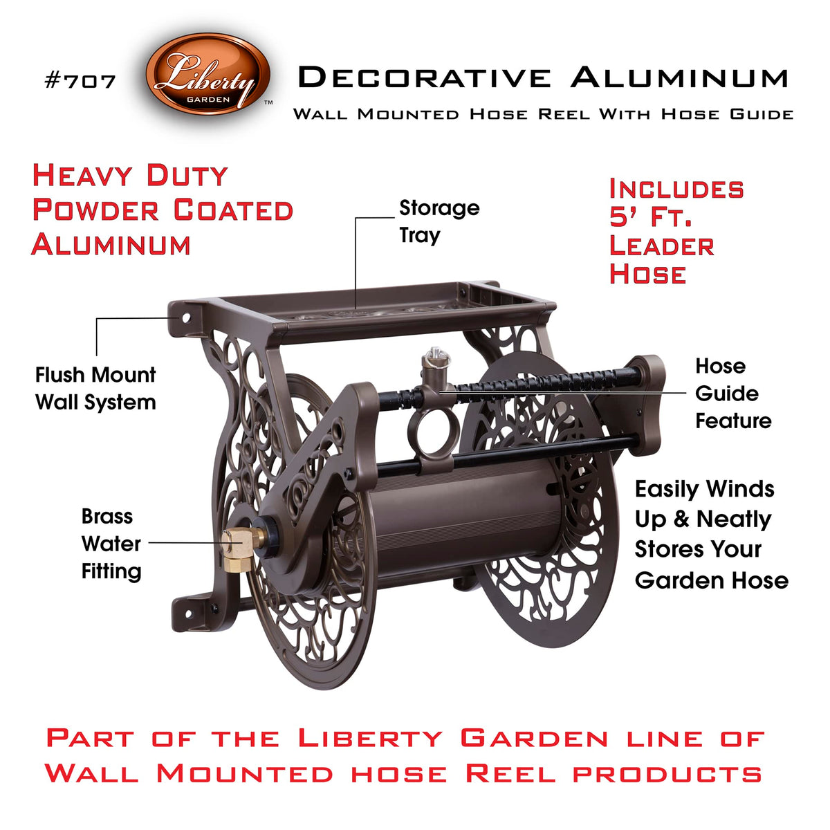 Liberty Garden 707 cast aluminum with bronze finish resists rust and hard water.