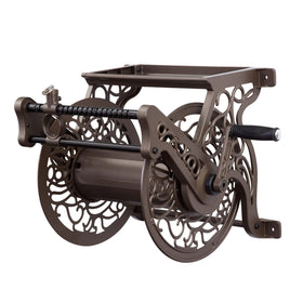 Liberty Garden 707 hose reel with bronze finish and guide for smooth unwinding.