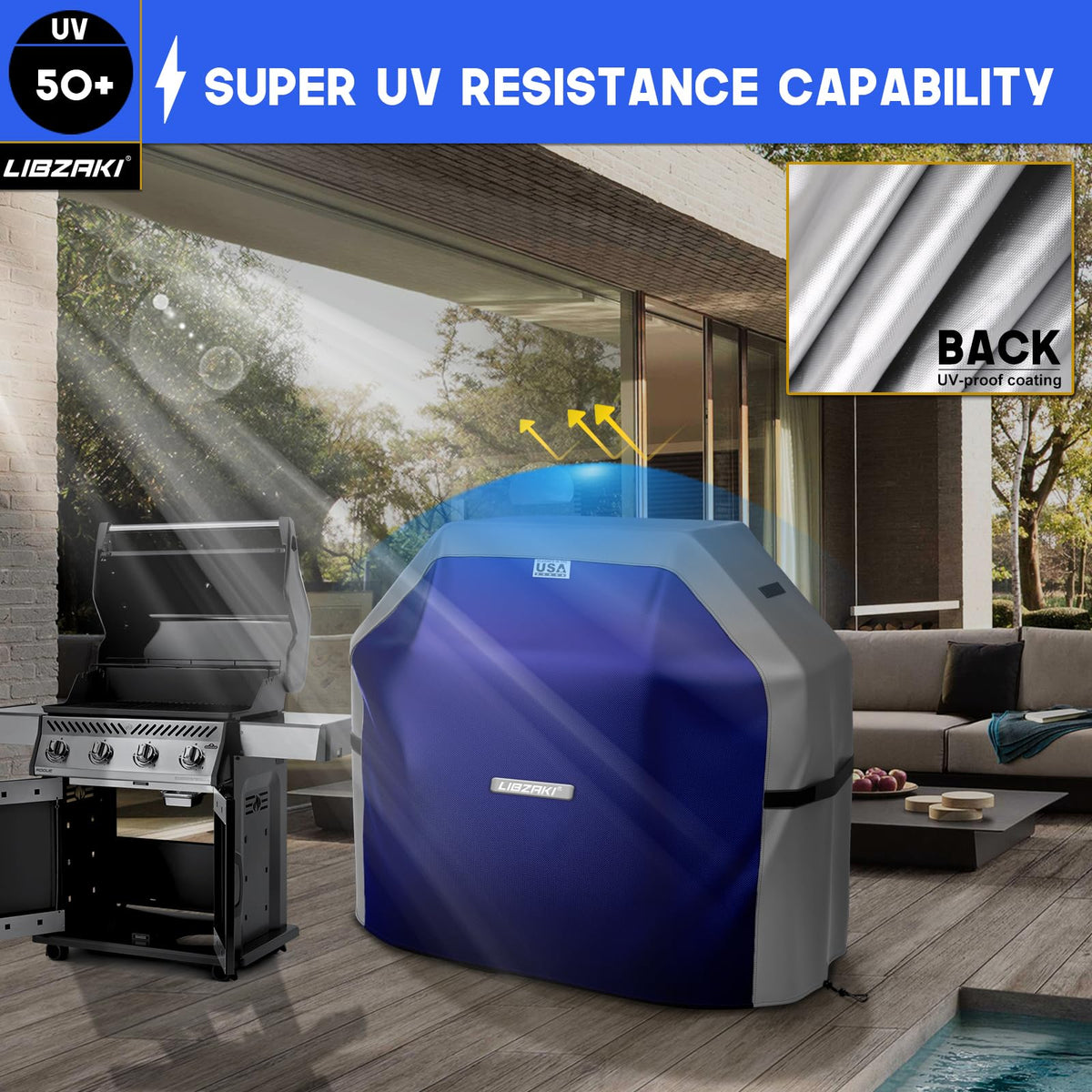 Universal six-size range fits 30-72 inches grills securely.