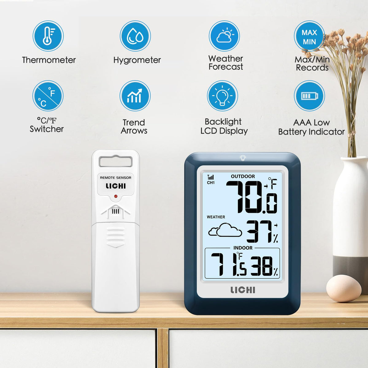 LICHI 330 ft wireless range keeps outdoor data accessible.