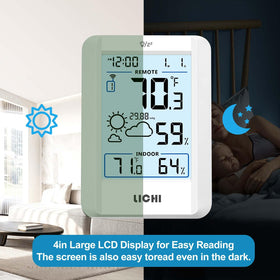 LICHI alarm snooze clock beside climate data on the main unit