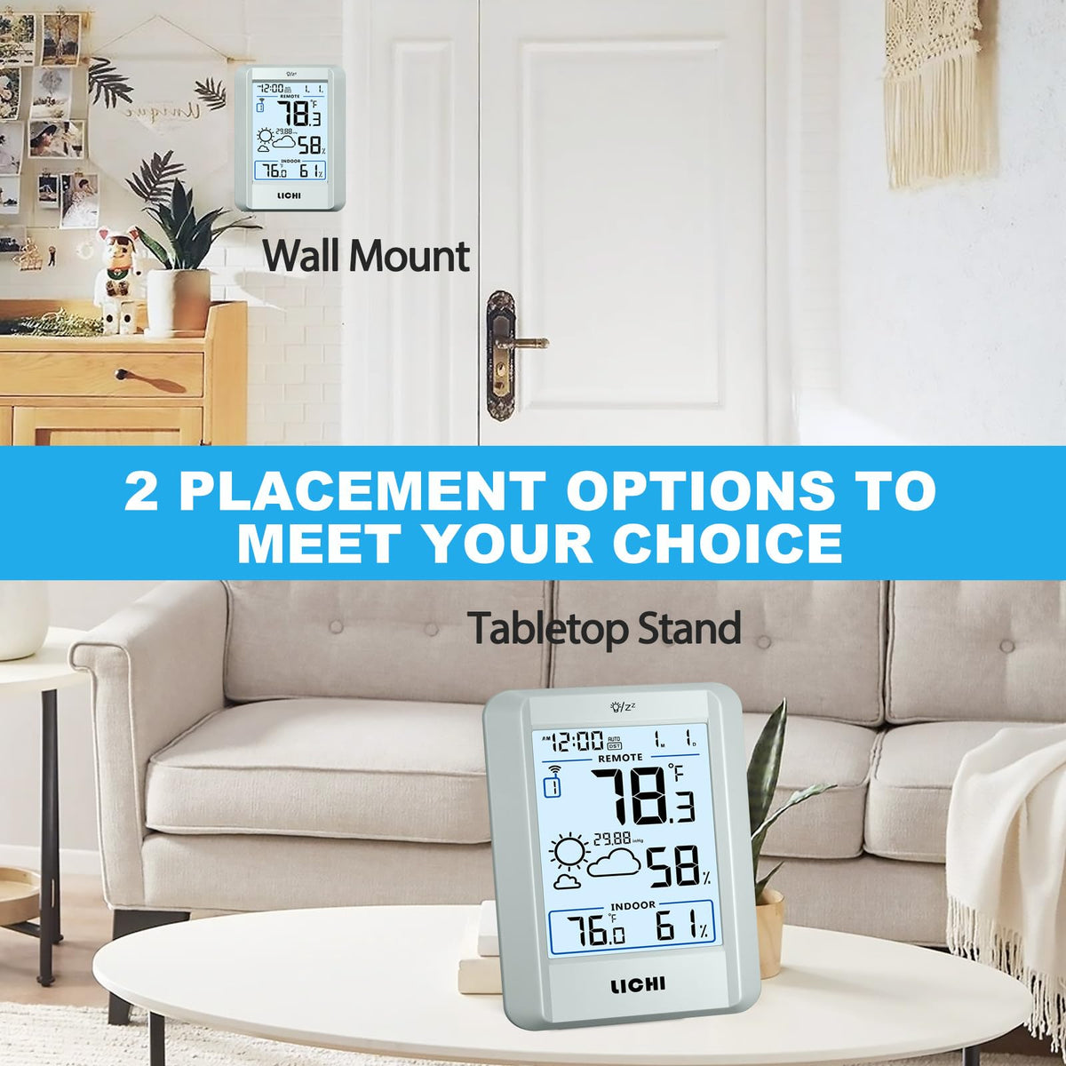 LICHI battery-operated sensor setup for flexible placement around home