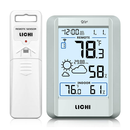 LICHI indoor/outdoor thermometer display for easy night viewing with backlight