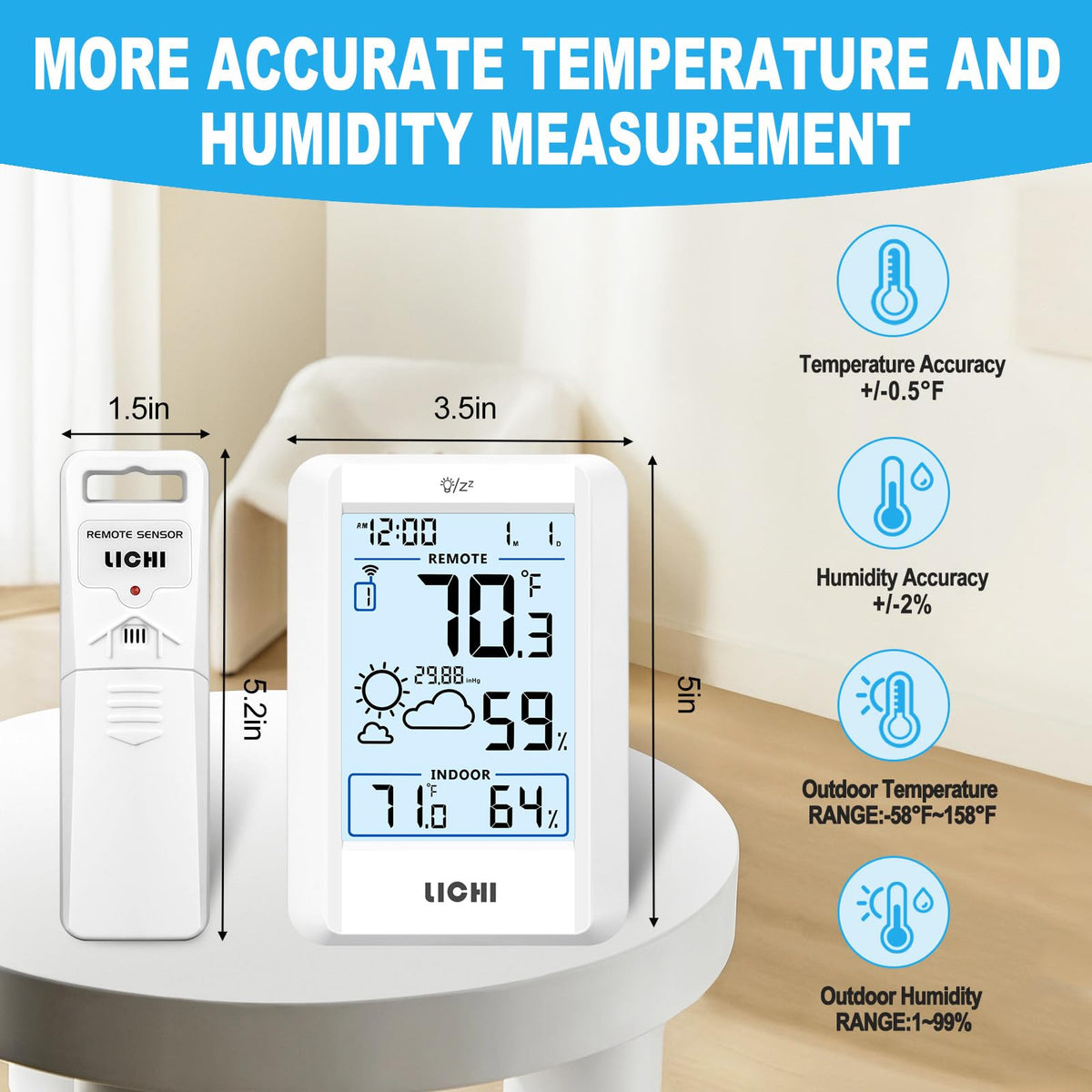 LICHI temperature humidity max min display tracks environmental trends
