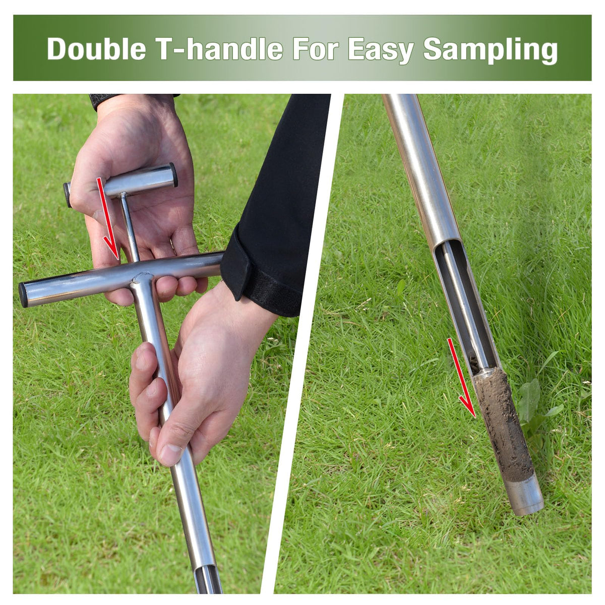 Ergonomic T-handle design enables stable grip during cores.