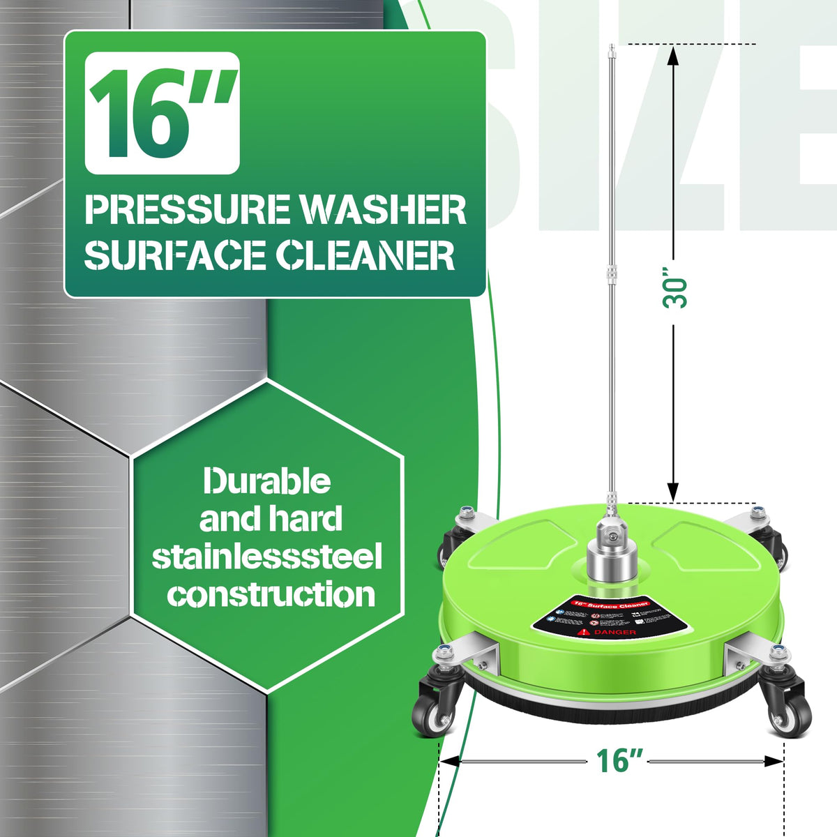 LidoDola surface cleaner wheels enable smooth movement across driveways and patios.