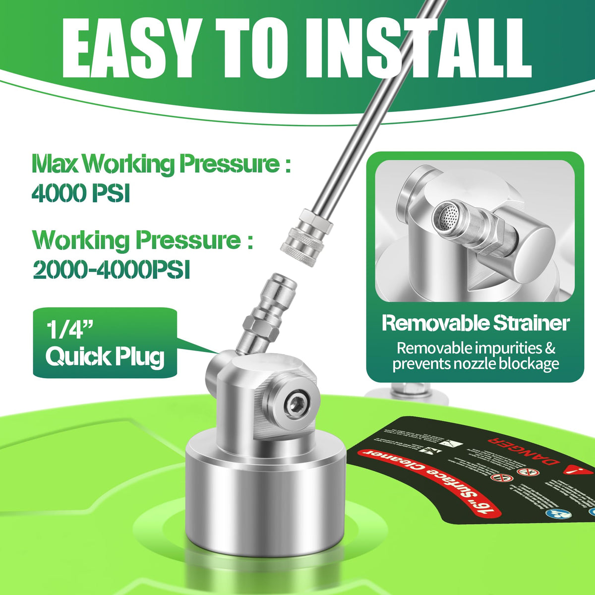 LidoDola stainless-steel construction highlighting durability during concrete cleaning.