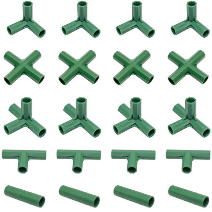 LIDSCURA three-way garden frame connector in green plastic for versatile frame builds.
