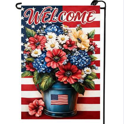 LienzoFest 4th of July garden flag in burlap, weather-resistant and vibrant from any angle.