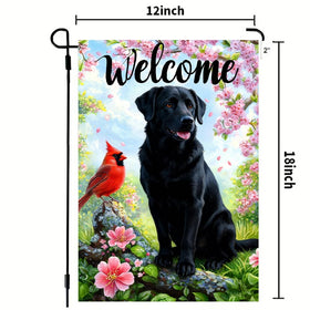 LienzoFest burlap flag blends dog and flowers for rustic indoor or porch decor.