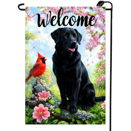 LienzoFest spring dog garden flag 12x18 on the porch boosts curb appeal with cheerful charm.