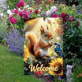 LienzoFest flag features vibrant flowers to brighten garden entrances year-round.