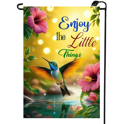 LienzoFest hummingbird flowers flag front view—vibrant outdoor porch decor.