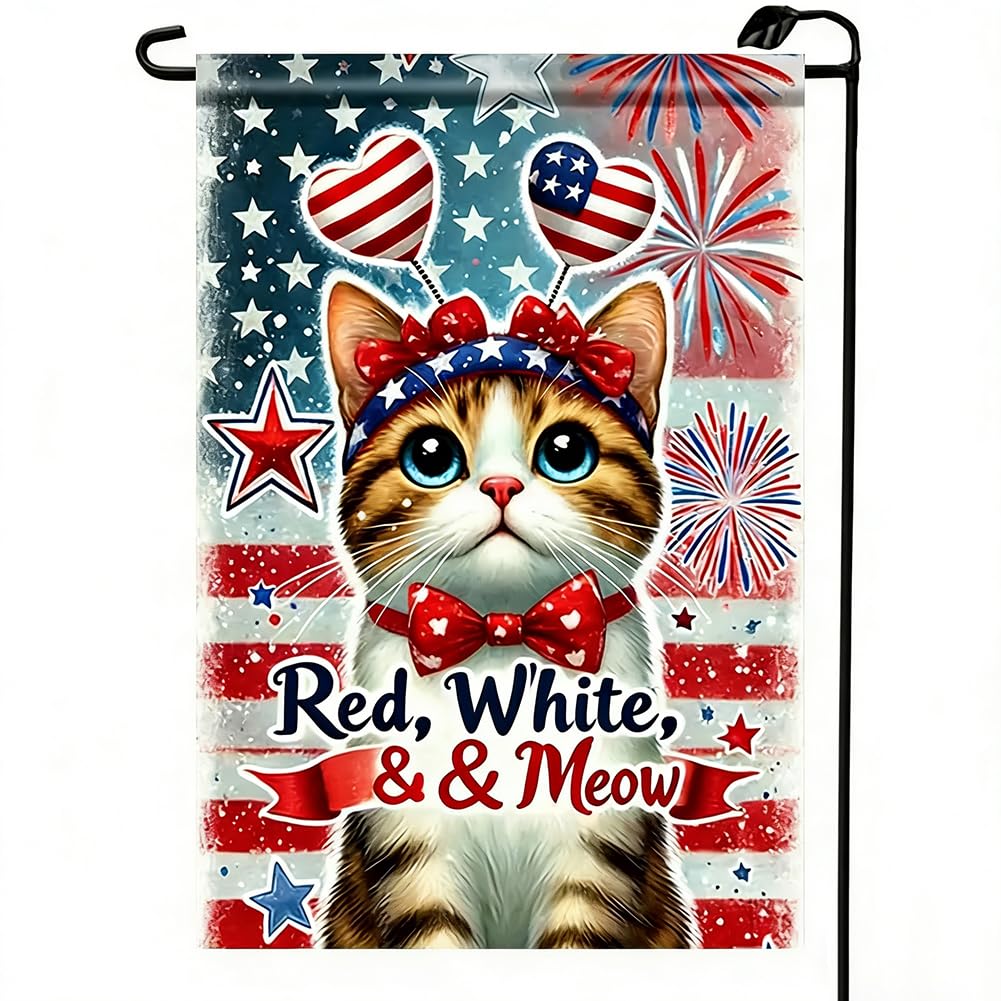 LienzoFest patriotic cat garden flag 12x18, outdoor decor.