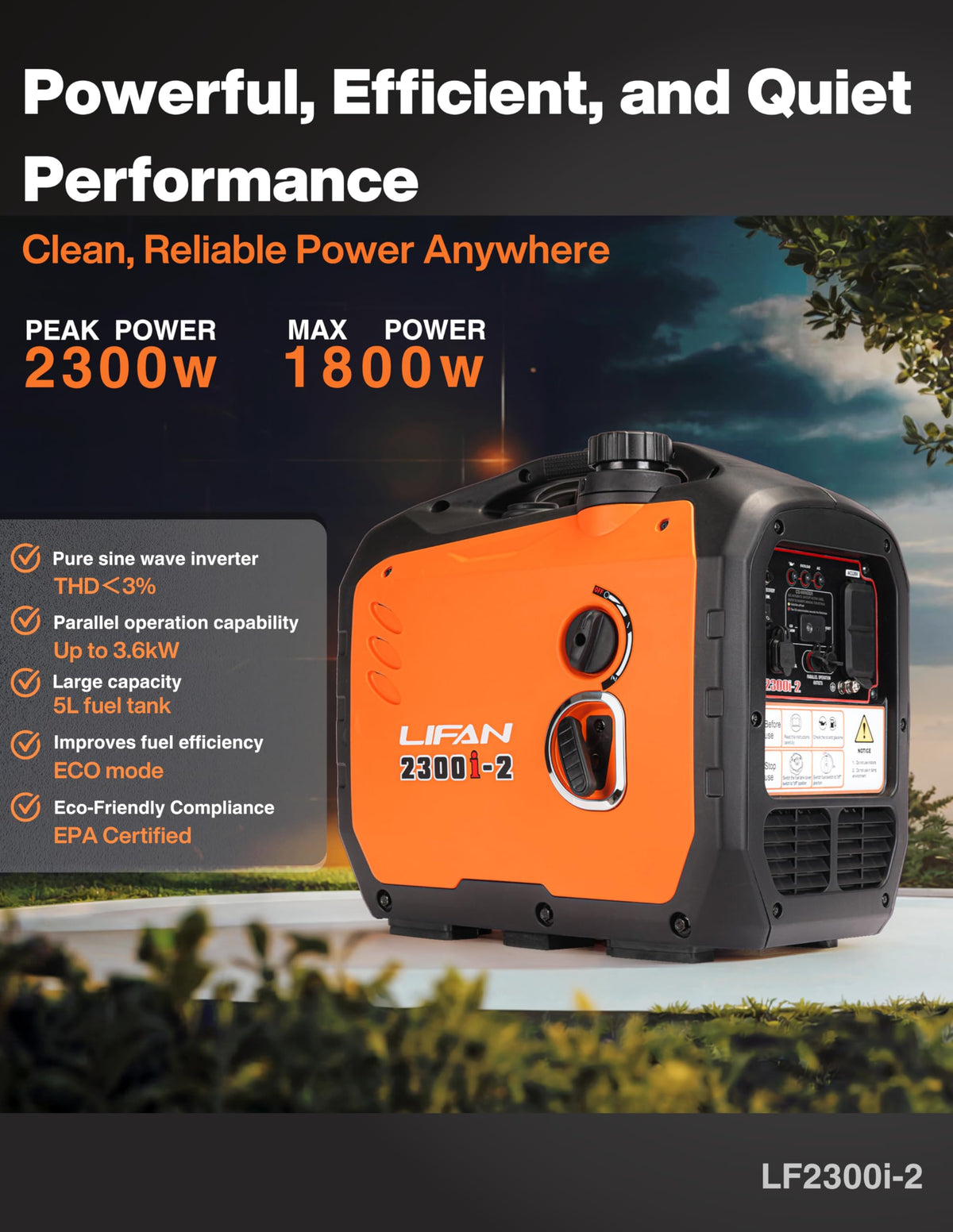 Lifan generator operating quietly at a campsite