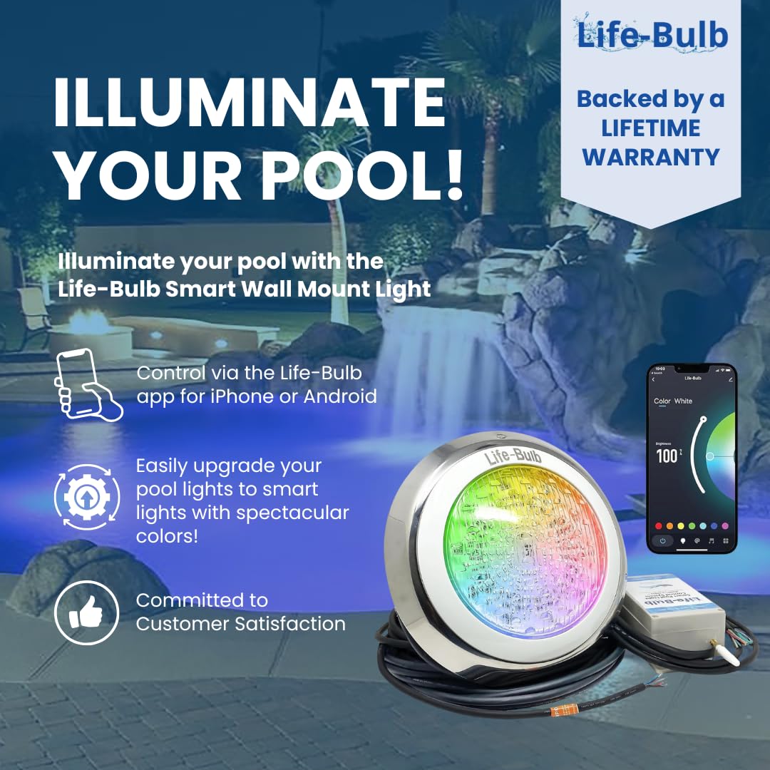 Life-Bulb Smart Pool Light remote control for effortless color changes.
