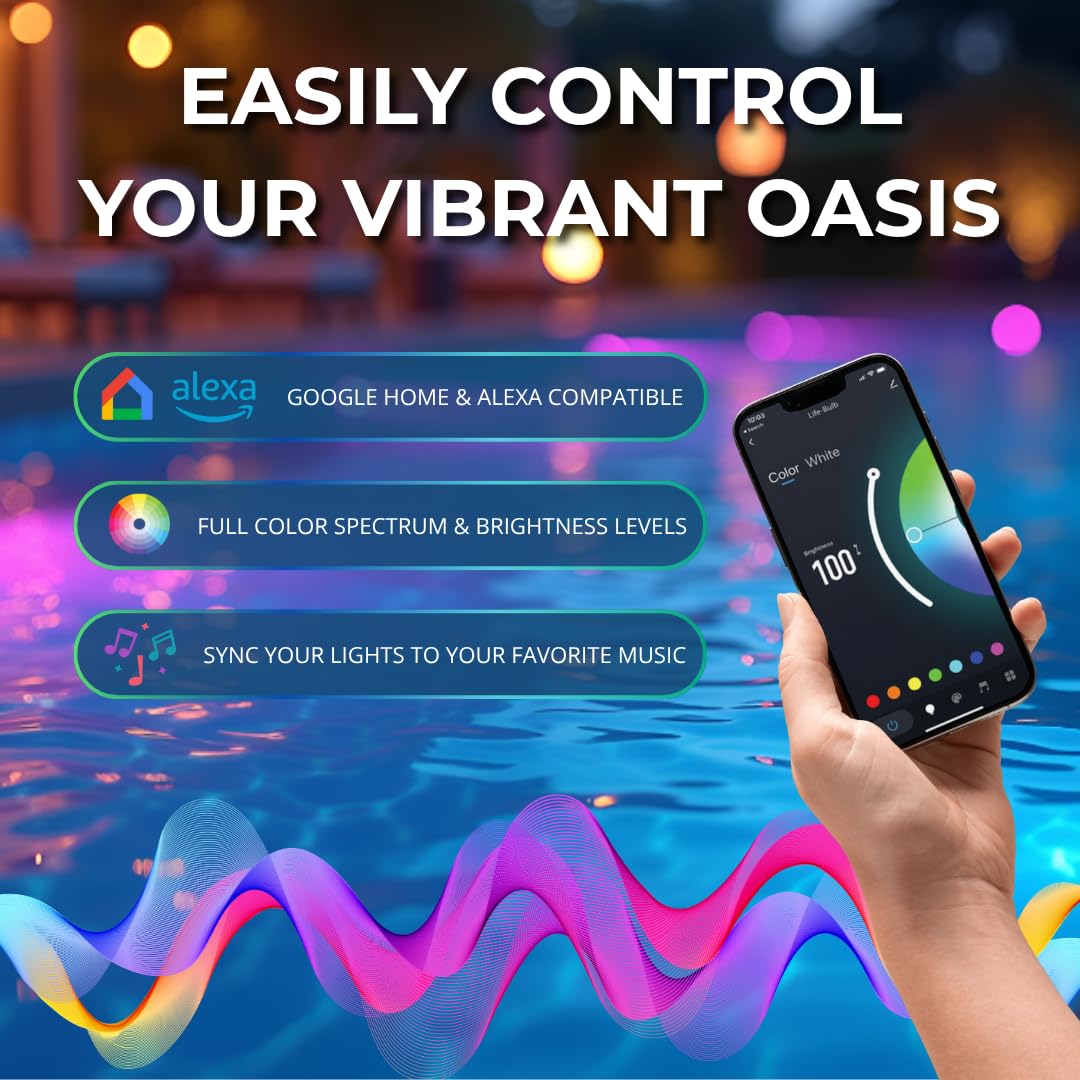 Life-Bulb Smart Pool Light smartphone app interface for convenient control.