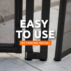 In-ground fence installation with Life Saver guide in a backyard setting.