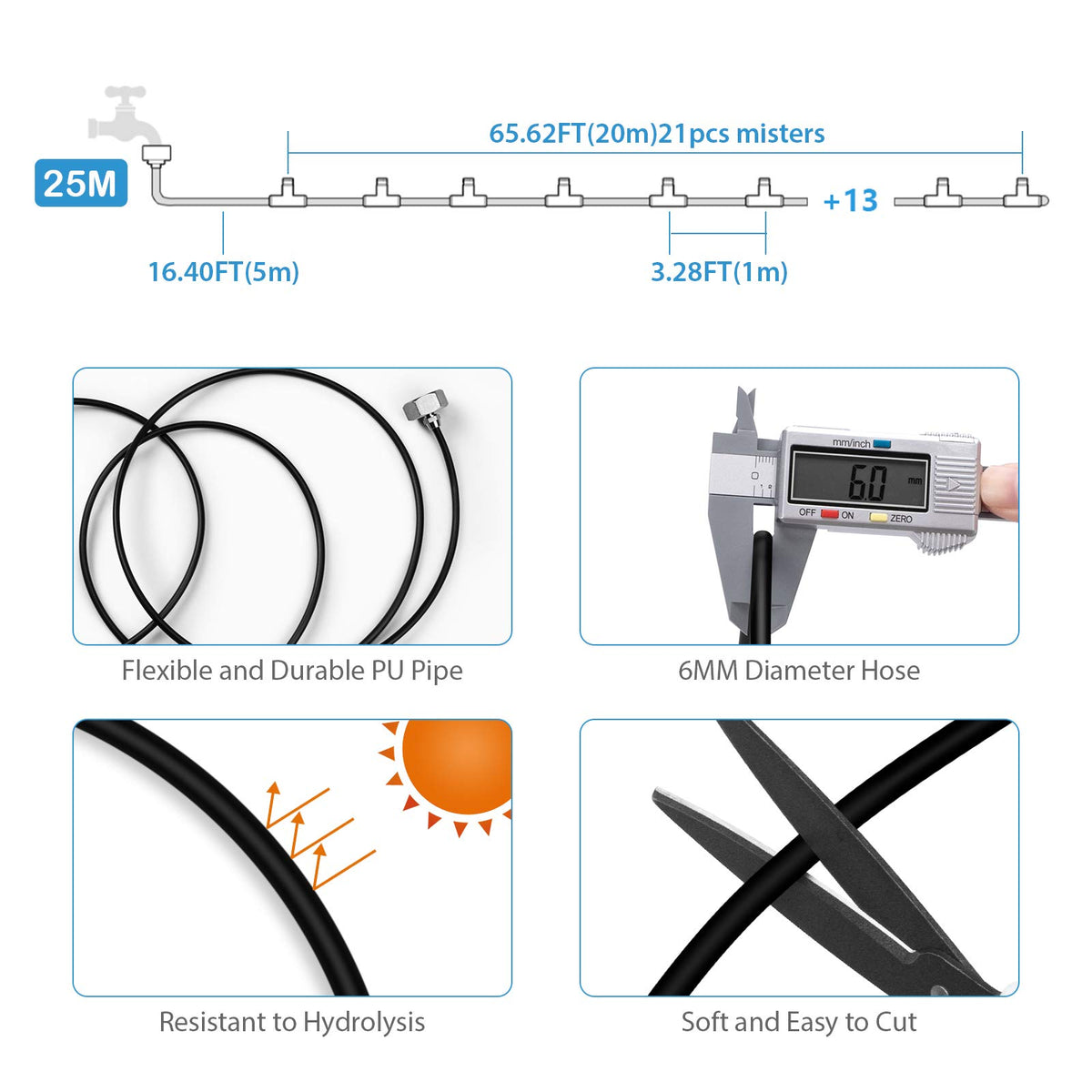 Lifeegrn durable PE tubing provides flexible misting lines for varied layouts