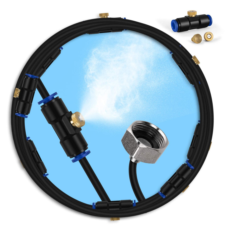 Lifeegrn misting line 82ft cools outdoor spaces with a gentle refreshing mist