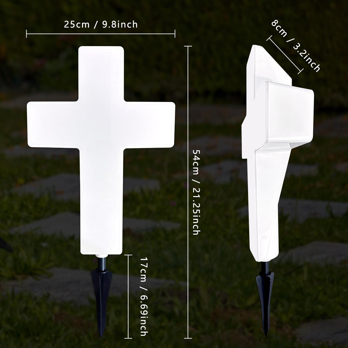 Lifeholic Solar Cross Light garden-display shines at dusk for peaceful yard ambience.
