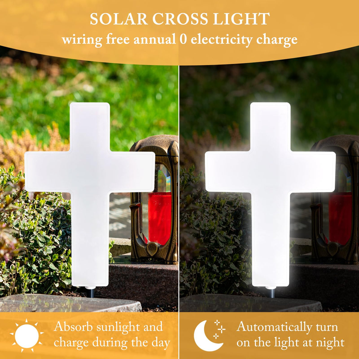 Lifeholic Solar Cross Light memorial-marker marks a cherished spot with gentle night glow.