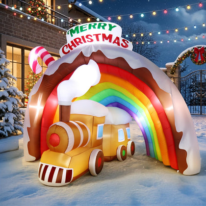 LifeIdeas Christmas train inflatable with rainbow tunnel lights brightens outdoor celebrations